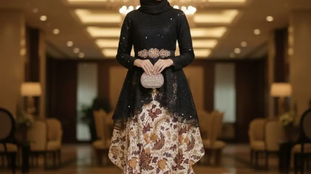 Gamis Batik Brokat dengan Kombinasi Sifon/Gemini AI.