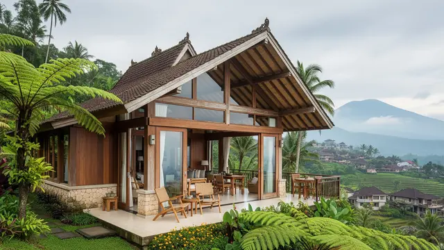Model Rumah Tropis di Lereng Gunung/ Ilustrasi AI
