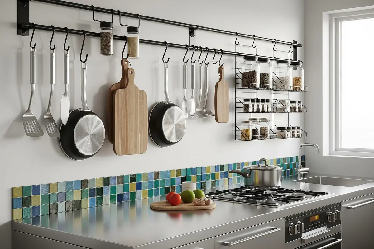 Dapur Kecil dengan Dinding Penuh Rail System