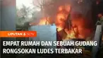 Akibat terkena percikan api dari anak-anak yang tengah bermain masak-masakan, empat rumah dan gudang rongsokan di Mojokerto, Jawa Timur, ludes terbakar, Rabu siang.