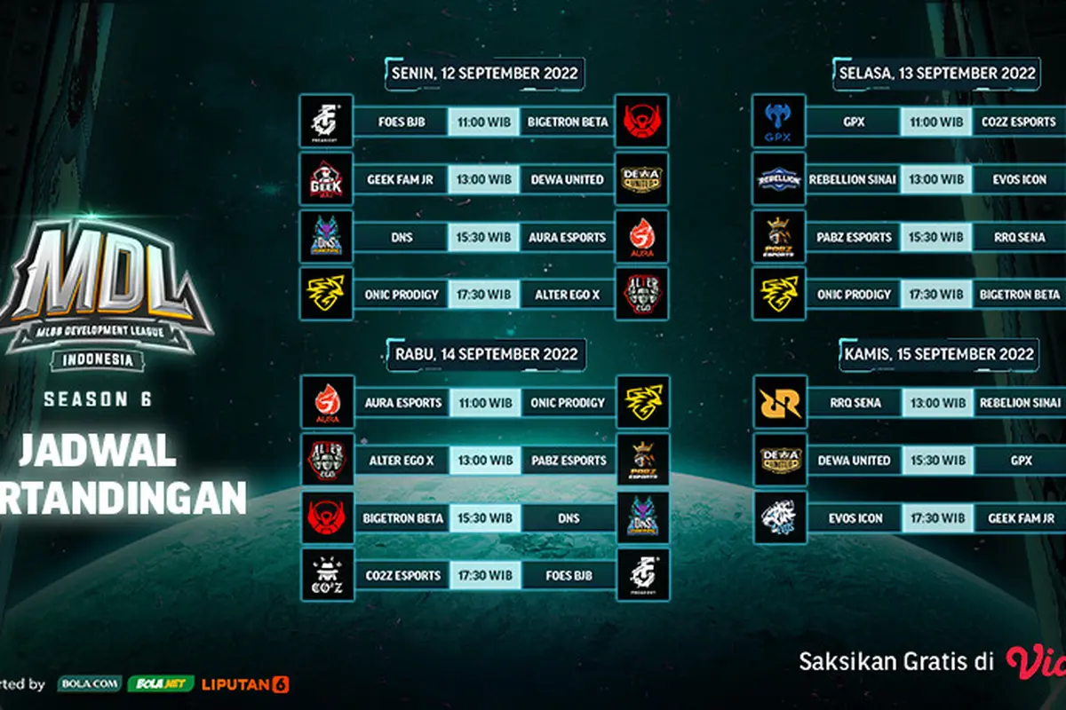 Link Live Streaming MDL ID Season 6 Matchweek 6 di Vidio 12-15 September 2022