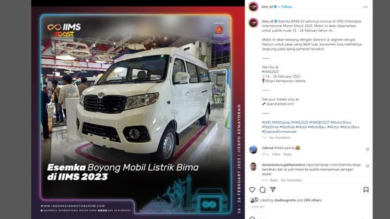 Esemka Siap Perkenalkan Mobil Listrik Bima di IIMS 2023