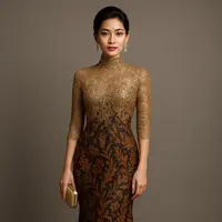 Model Long Dress Batik Kombinasi Brokat Lengan 3/4, Pilihan Elegan untuk Acara Formal (sumber:AI)
