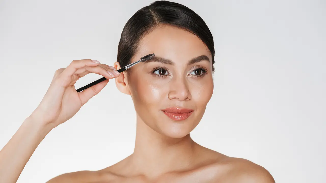 Seorang perempuan sedang merapikan alisnya menggunakan brush make up (Foto Dok: Freepik/ drobotdean)
