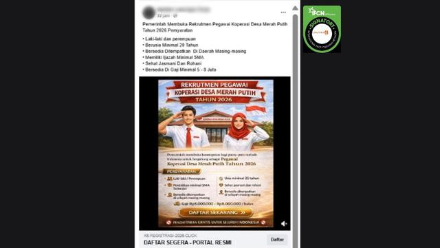 Cek Fakta: Tidak Benar Link Pendaftaran Rekrutmen Pegawai Koperasi Desa Merah Putih 2026