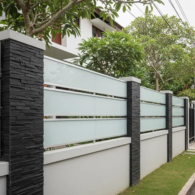 Model Pagar Bata atau Beton Setengah Badan Kombinasi Polikarbonat