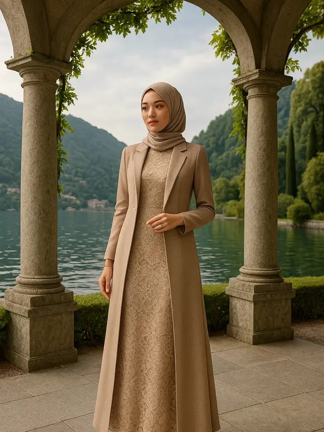 Model Long Dress Brokat Kombinasi Outer Panjang Kekinian 2025