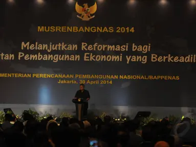 Presiden SBY menghadiri Musyawarah Perencanaan Pembangunan Nasional (Musrenbangnas) Tahun  2014 di Hotel Bidakara, Jakarta (Liputan6.com/Herman Zakharia)
