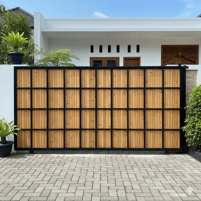 Model Pagar Besi Kombinasi Bambu Sintetis by Gemini