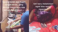 Haru, Viral Video Suami Masak untuk Istri yang Baru Melahirkan di Tengah Banjir