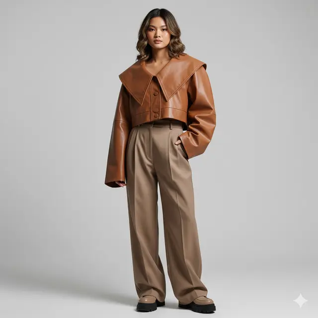 Model Outer Kulit Wanita Pendek Model Crop Trend 2025. Gemini