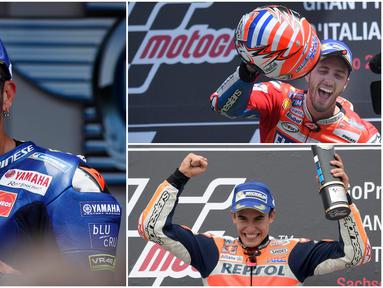 Berikut ini para pebalap MotoGP yang mempunyai Follower terbanyak di Instagram. Posisi teratas dikuasai oleh Valentino Rossi dan Marc Marquez menempel di posisi ke dua. (Foto Kolase AP dan AFP)