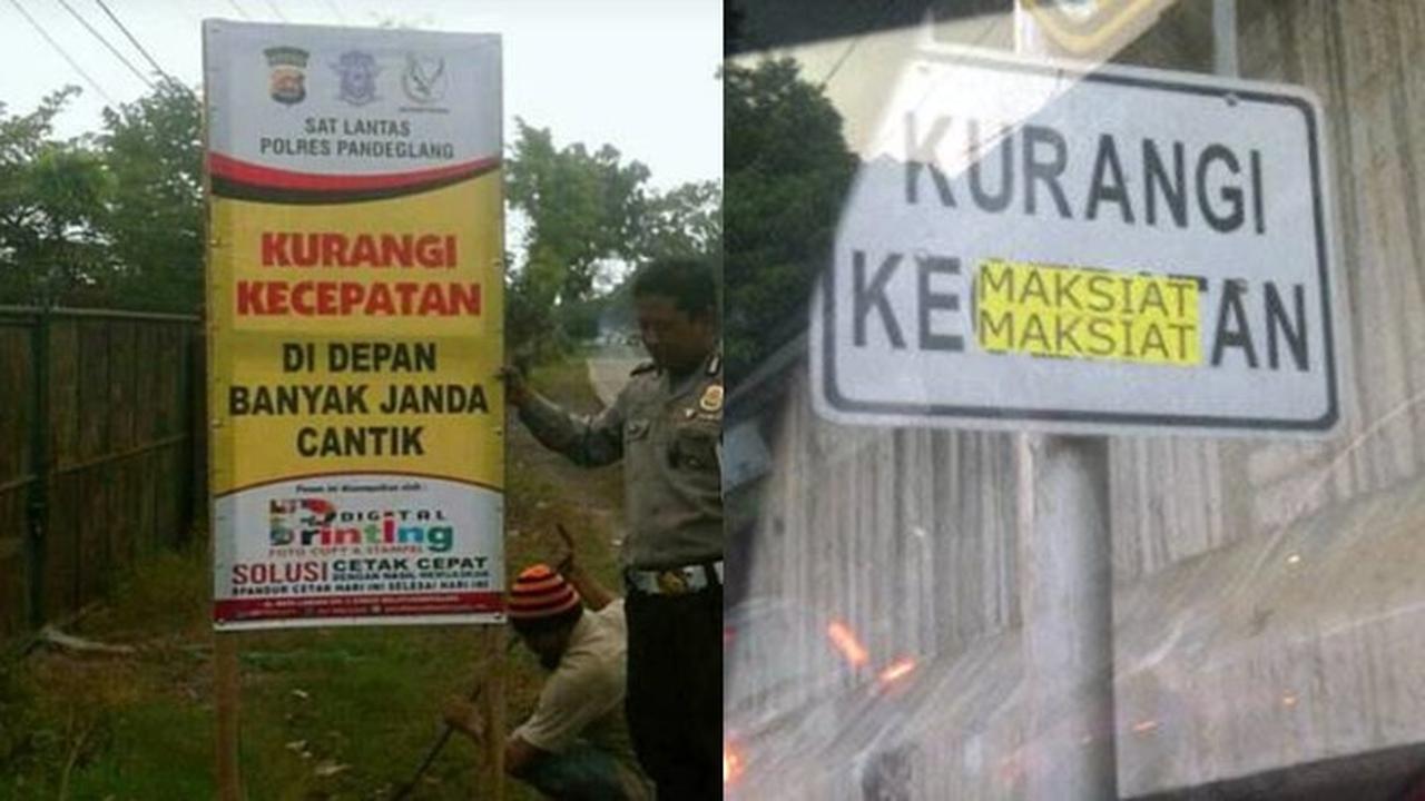 6 Tulisan Kurangi Kecepatan di Jalan Ini Bikin Geleng Kepala