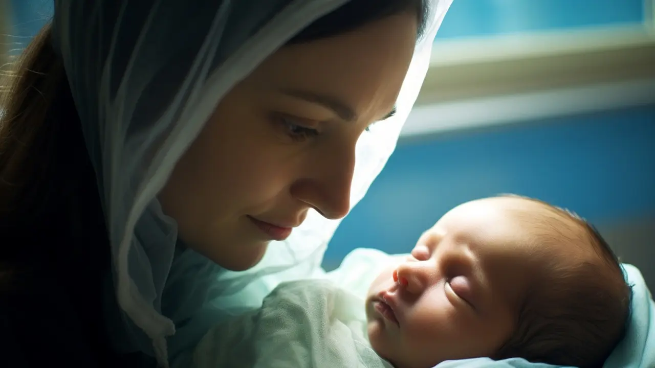 Ilustrasi ibu, bayi laki-laki, Islami, muslim