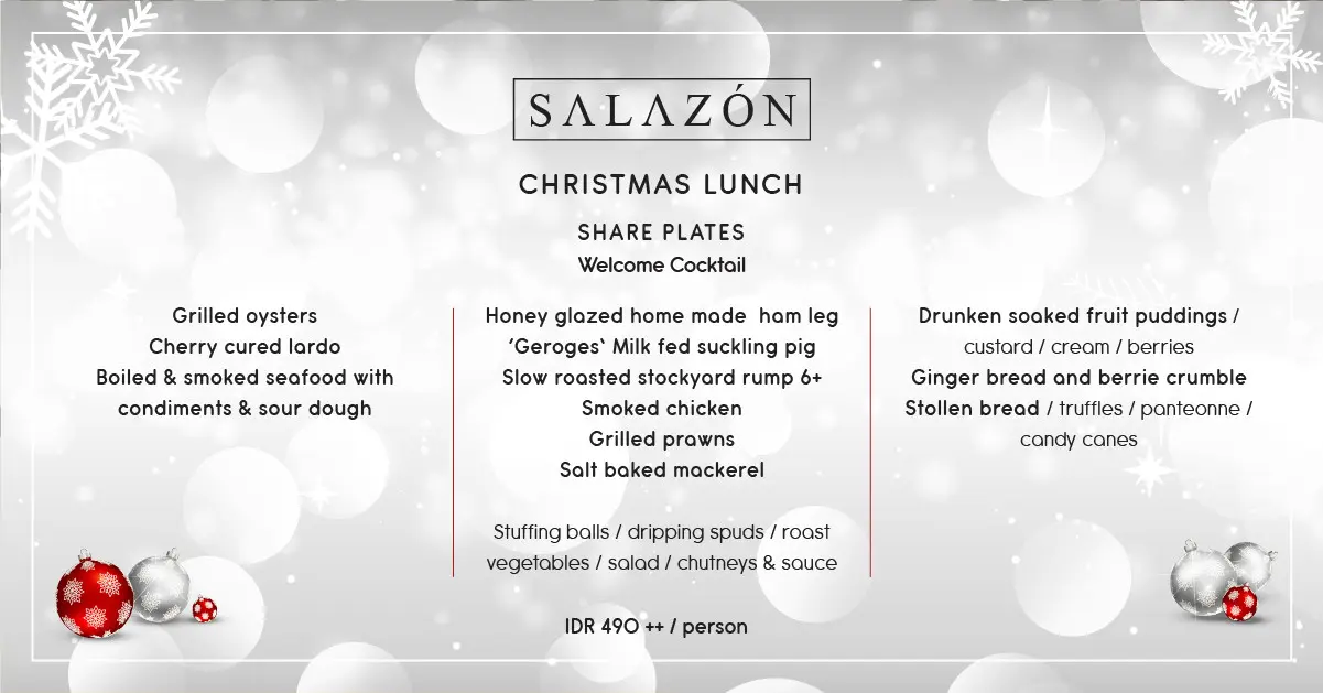 Salazón menawarkan paket makan siang menarik untuk memeriahkan Natal bersama dengan sahabat dan orang terkasih.