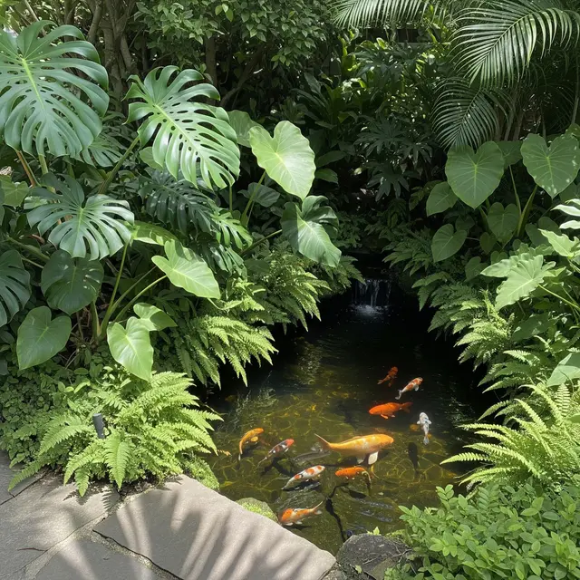 Ide Taman Mungil di Samping Kolam Ikan (AI Generated)