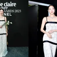 Laura Basuki tampil stunning dengan gaun ratusan juta. Dress itu juga pernah dikenakan aktris Kim Go Eun. (Instagram @laurabas, @ggonekim)