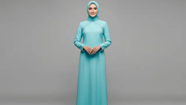 Gamis Polos Simple dengan Payet Minimalis pada Kerah Mandarin