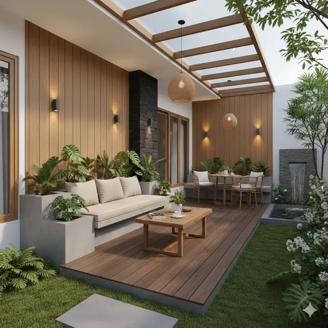 Teras Rumah 6x9 dengan Taman Sederhana (Foto: Gemini AI)