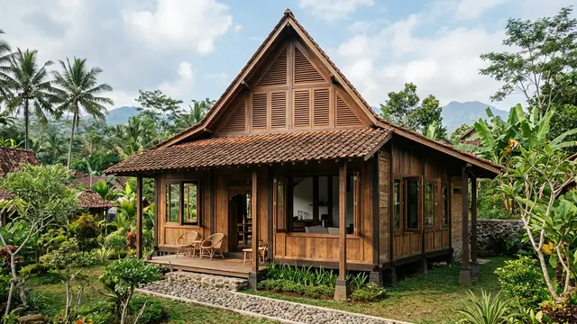 Desain Rumah Desa Atap Tinggi agar Udara Terasa Lebih Dingin (AI Generated)