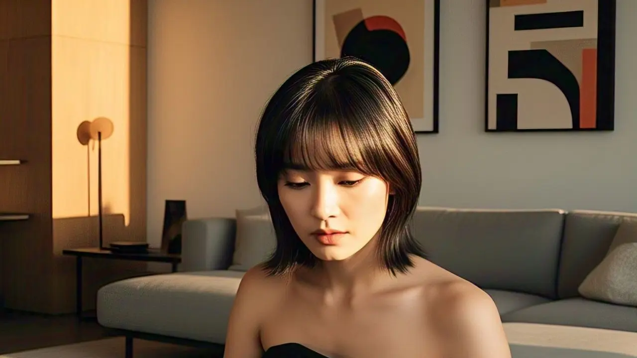 Wavy Bob dengan Poni Tipis