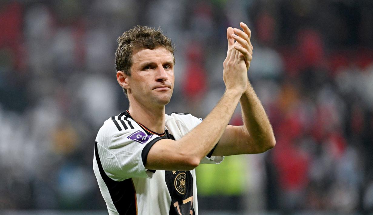 Thomas Muller termasuk pemain senior dan berpengalaman yang dibawa Timnas Jerman ke Qatar. Meski begitu, penyerang berusia 33 tahun itu gagal mencetak gol dalam tiga pertandingan di Piala Dunia 2022. (AFP/Ina Fassbender)