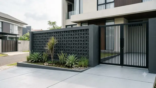 Pagar Roster Beton Ekspos untuk Rumah Minimalis. (AI Generated)