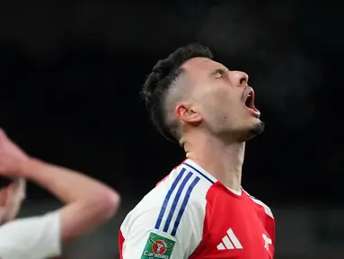 Arsenal harus menelan pil pahit ketika bertemu Newcastle pada leg pertama semifinal Carabao Cup 2024/2025 di Emirates Stadium hari Rabu (08/01/2025) dini hari WIB. (AP Photo/Kirsty Wigglesworth)