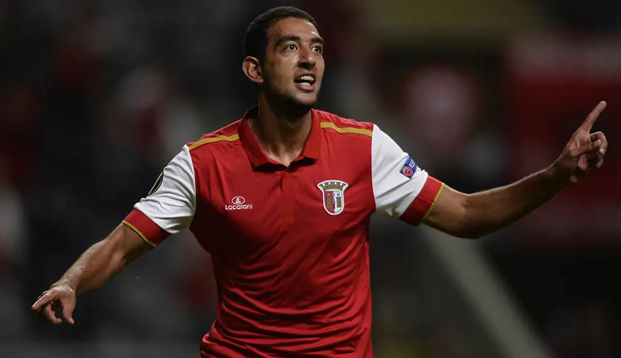 2. Ahmed Hassan (SC Braga), Striker asal Mesir ini baru saja didatangkan dari klub Portugal lainnya, Rio Ave. Tak perlu waktu lama, kini dirinya sudah mencetak enam gol dari 12 laga di Liga Portugal. (AFP/Miguel Riopa)
