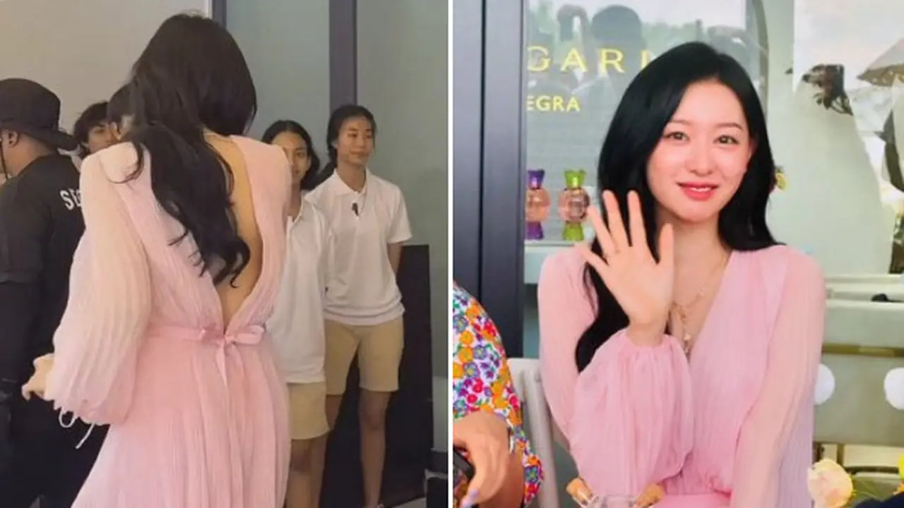 Kim Ji Won Dipuji Berkelas Saat Tampil Memukau di Acara Peluncuran Parfum Bulgari di Singapura (screenshoot Twitter @jojoannarvin)