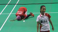 Salah satu peserta untuk kategori putri U-15, Natiqotul Wardah meluapkan kegembiraan bisa lolos ke semifinal SMBC Pekanbaru (istimewa)