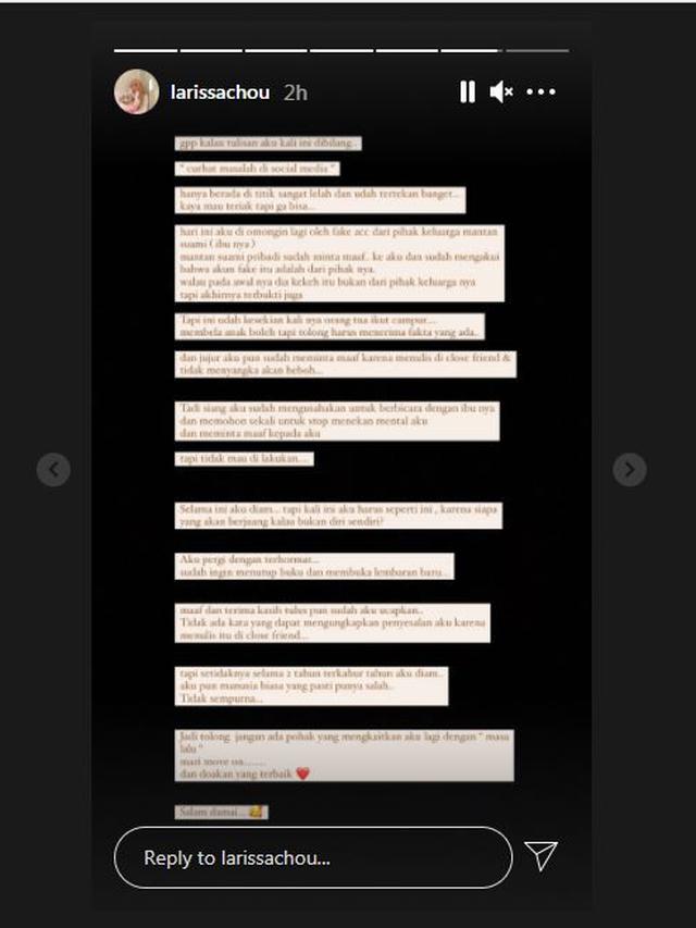 Larissa Chou Curhat di Instagram soal mantan mertuanya