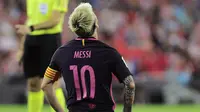 Bintang Barcelona, Lionel Messi sudah mencetak dua gol hingga pekan kedua La Liga Spanyol dan juga satu asist. (AFP/Ander Gillenea)