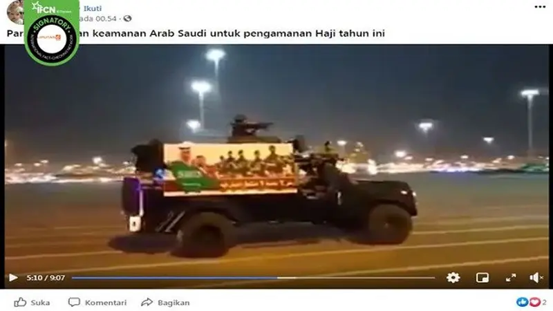 Gambar Tangkapan Layar Video Parade Pasukan Militer Arab Saudi untuk Pengamanan Ibadah Haji