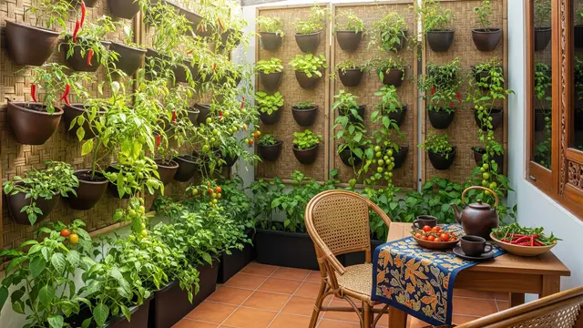 Desain Teras Cozy dengan Kebun Cabai dan Tomat Buat Dapur Langsung Petik (AI Generated)
