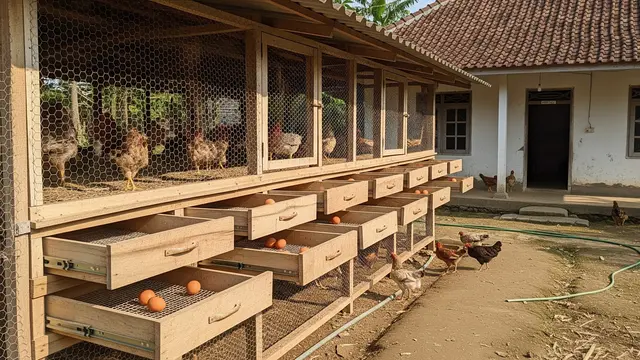 Model Kandang Ayam dengan Sistem Panen Telur Tanpa Masuk