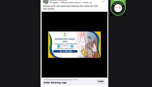 Tangkapan layar klaim link pendaftaran bansos PKH 2025 via Telegram yang beredar di Facebook.