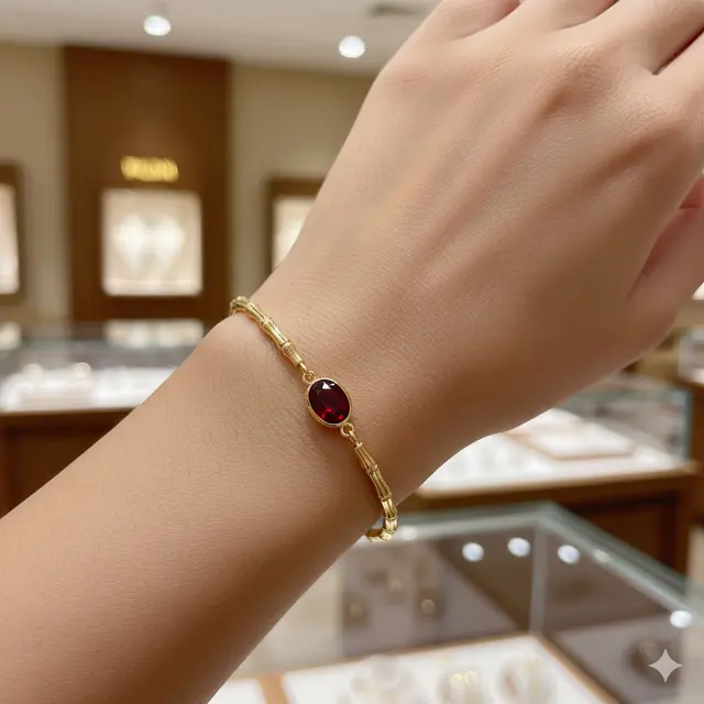 Gelang Emas Bambu Kombinasi Batu Alam