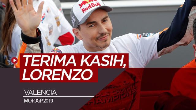 Berita video Jorge Lorenzo mengakhiri kariernya di MotoGP dengan finis di posisi ke-13, sedangkan rekannya, Marc Marquez, meraih gelar juara di Valencia, Minggu (17/11/2019).