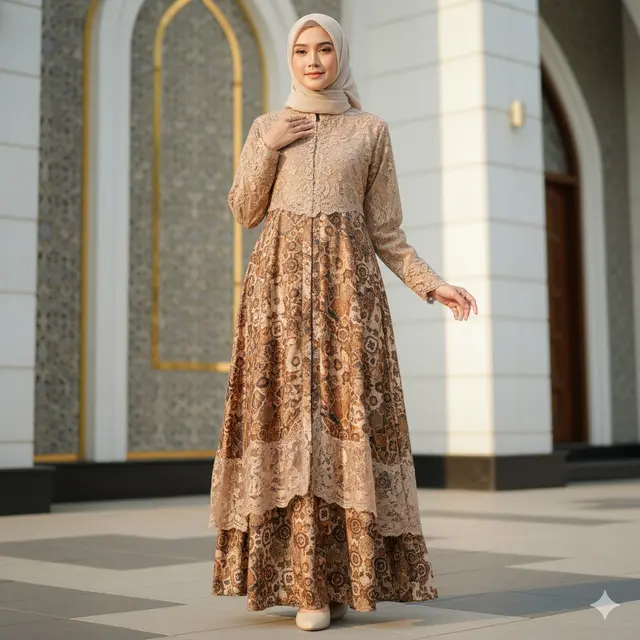 Model Baju Batik Syar’i Sutra Kombinasi Brokat