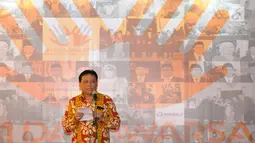 Ketua Bawaslu, Abhanmemberi sambutan perayaan HUT 1 Dasawarsa Bawaslu di Jakarta, Senin (9/4). HUT 1 Dasawarsa Bawaslu menggunakan tagar #1Dasawarsa dengan tema 'Bersama Rakyat, Bawaslu Mengawasi'. (Liputan6.com/Helmi Fithriansyah)