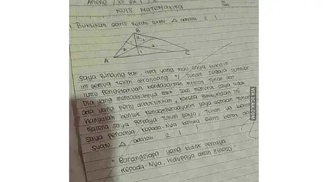 6 Curhatan Murid di Lembar Jawaban Matematika Ini Kocak, Guru Tepuk Jidat