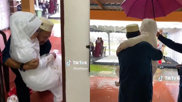 Terjang Hujan Dan Banjir Paman Ini Rela Gendong Pengantin Wanita Ke