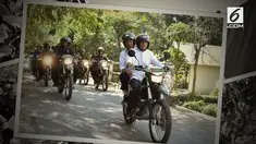 Presiden Joko Widodo tengah berada di Lombok untuk meninjau penangangan gempa. Jokowi dibonceng Gubernur NTB menggunakan motor trail.