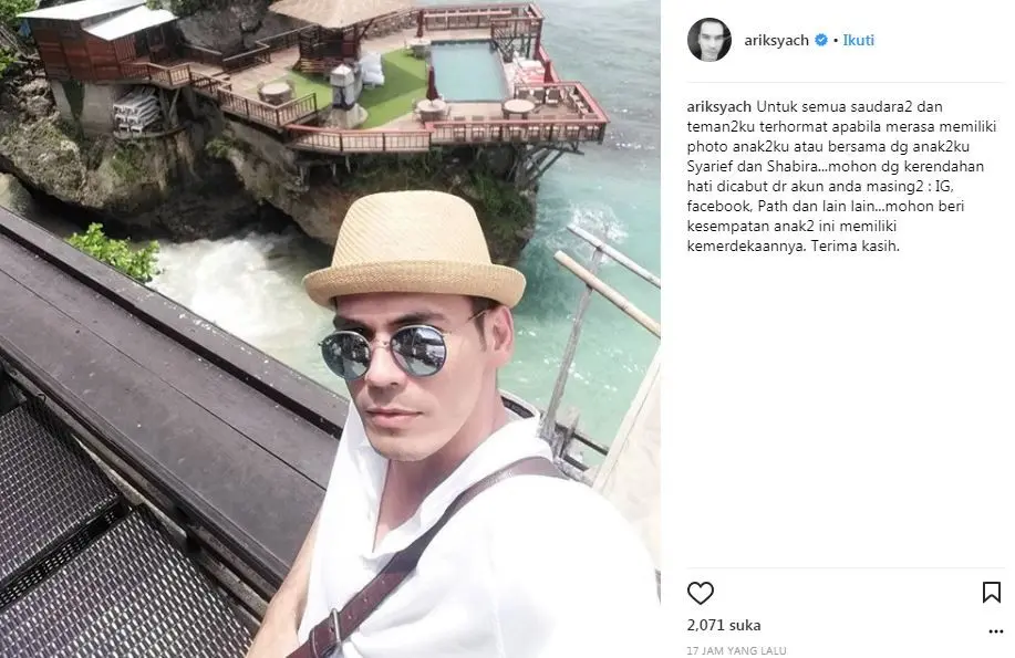 Atalarik Syah mengimbau  kepada warganet  untuk tak memosting foto anaknya dalam akun media sosial (Instagram/@ariksyach)