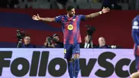 Penyerang Barcelona, Marcus Rashford, berselebrasi setelah mencetak gol ke gawang Olympiakos pada pada laga Liga Champions di Estadi Olimpic Lluis Companys, Rabu (22/10/2025) dini hari WIB. (Josep Lago/AFP)
AFP