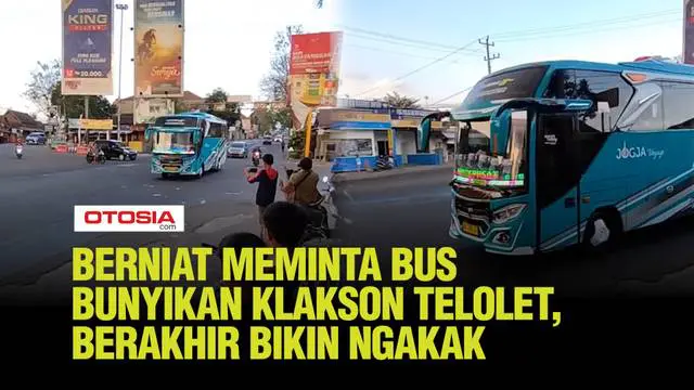 Sebuah bus berwarna biru mendekati anak-anak yang bersemangat tersebut. Dengan penuh antusias, anak-anak memberi isyarat meminta klakson telolet.