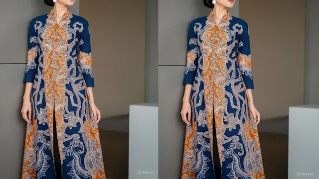 Ilustrasi Gamis Batik Kombinasi Lurik (Sumber: Meta AI)