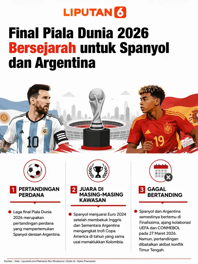 Infografis Spanyol vs Argentina, Final Bersejarah Piala Dunia 2026.