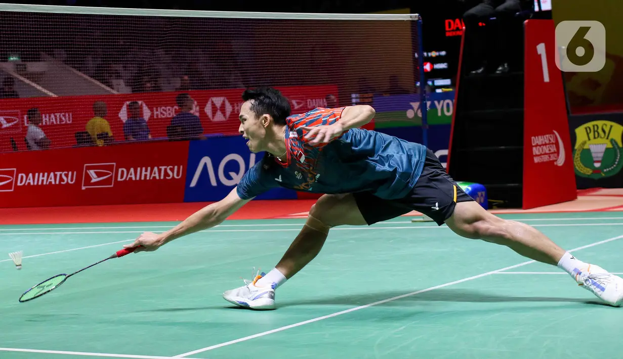 Mengalahkan Lin Chun-yi, Jonatan Christie memastikan tiket laga perempat final Indonesia Masters 2025 yang akan berlangsung Jumat (24/1/2025). (Liputan6.com/Herman Zakharia)